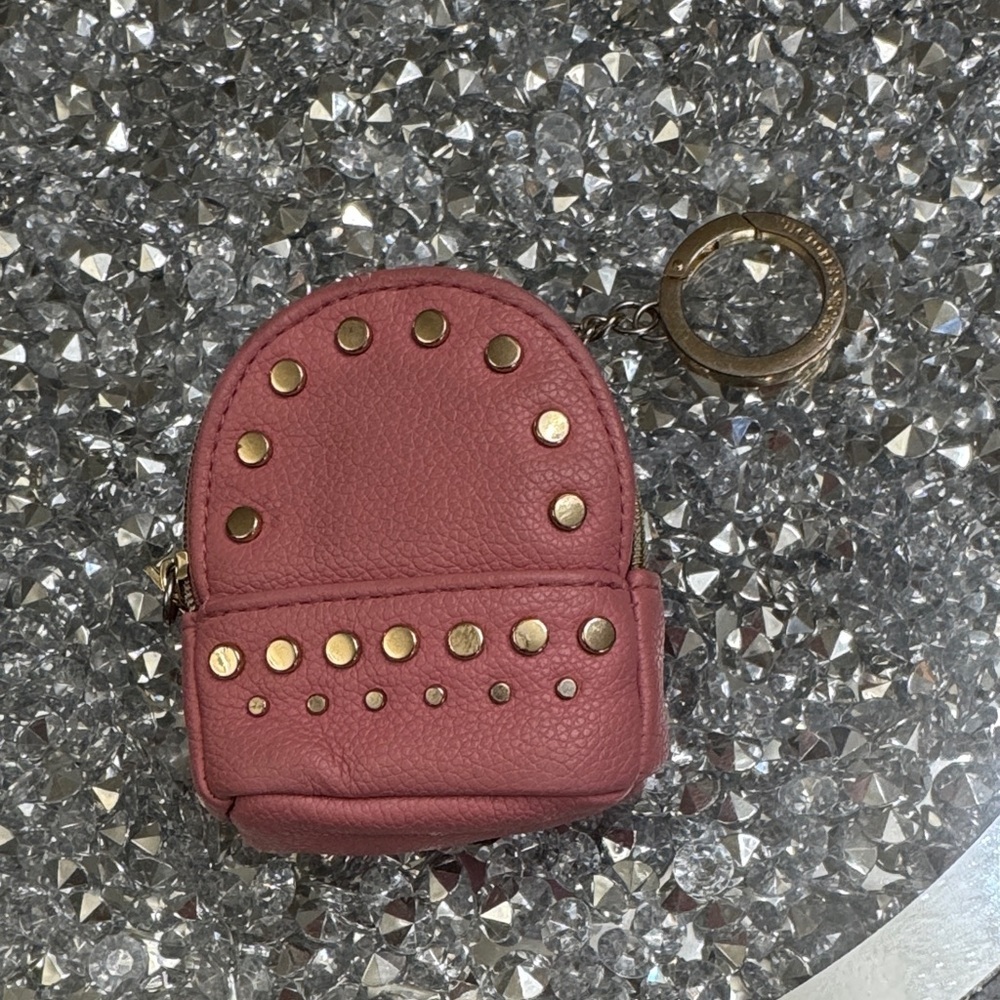 Victoria's Secret Pink Studded Mini Backpack keychain Coin Pouch bag charm EUC